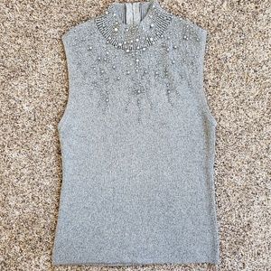 Lauren Michelle Silver Sleveless Embellished Top